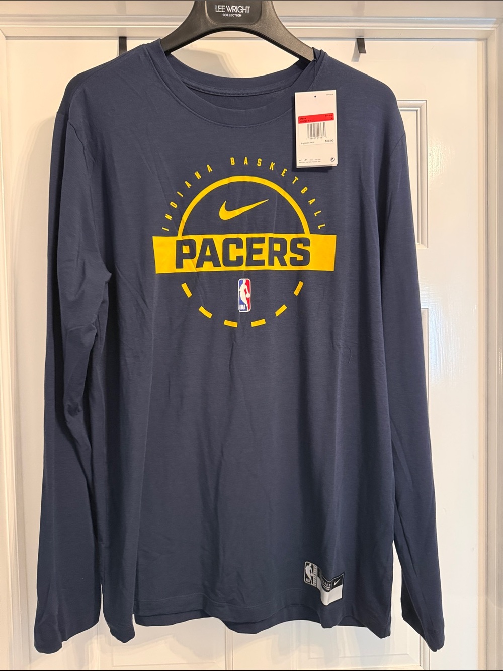 Nike Men’s Pacers Navy and Yellow Long Sleeve Tee size large NWT